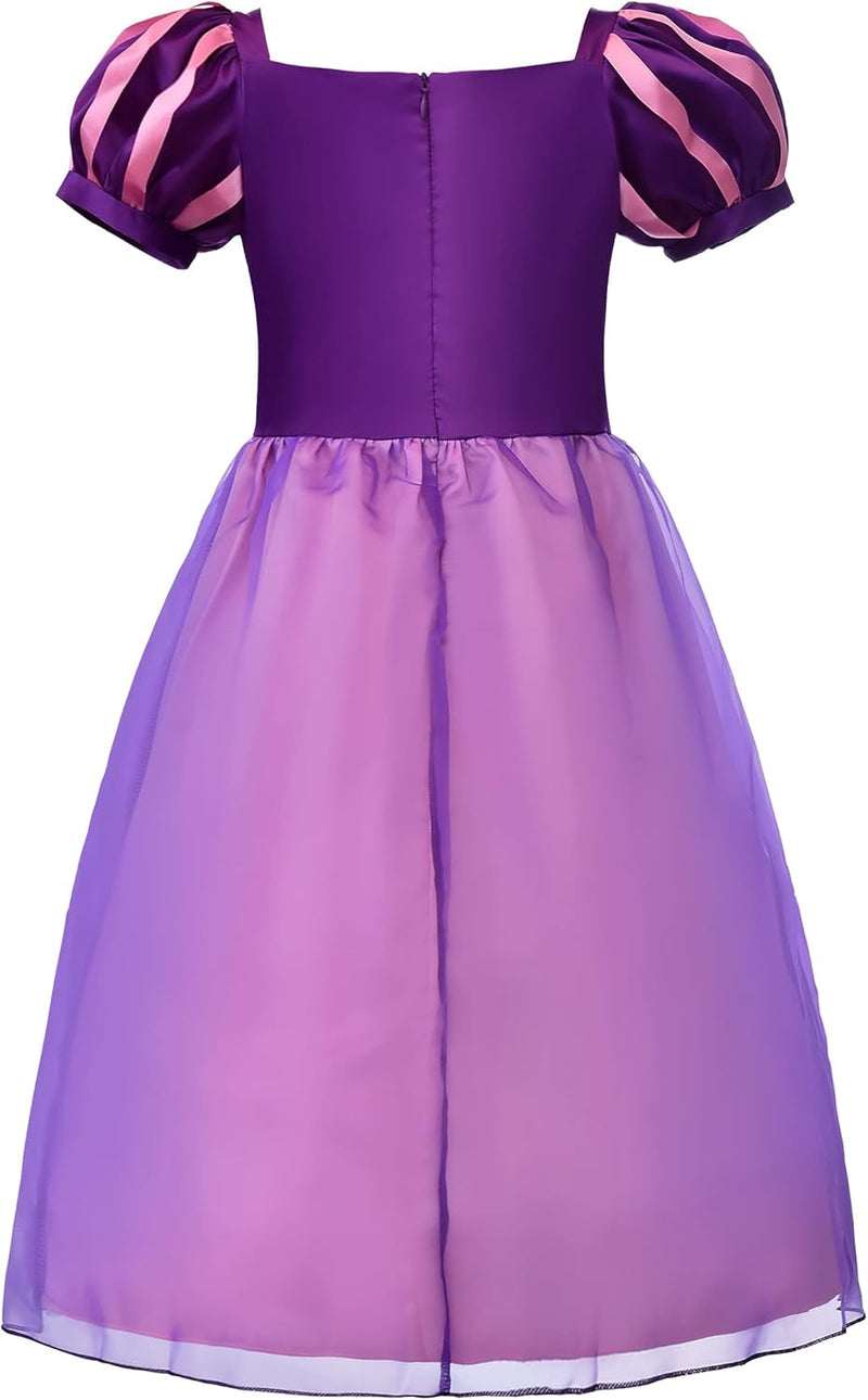 ReliBeauty Mädchen Kleid Puffärmel Prinzessin Kostüm Kinder, lila, mit Zubehör, 120 Lila(mit Zubehör