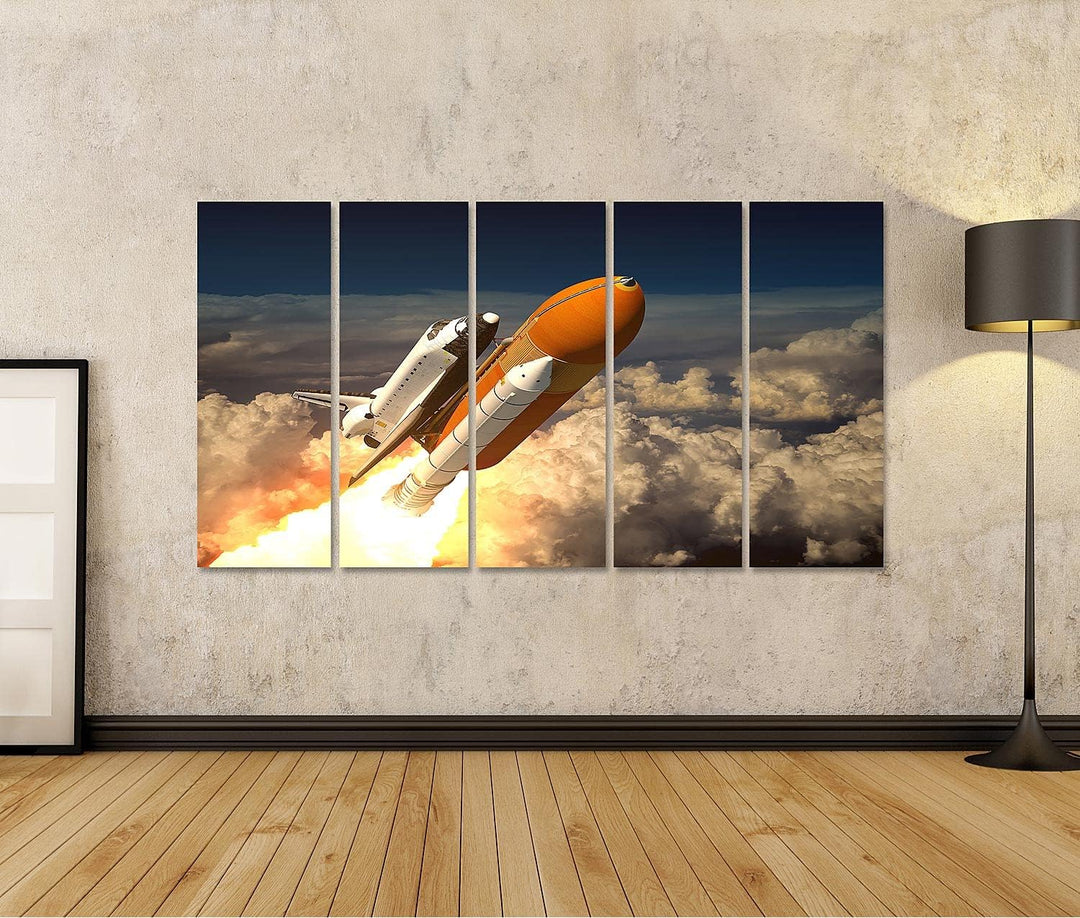 islandburner Bild auf Leinwand Space Shuttle Über Wolken Orange Rakete Bilder Wandbilder Poster Lein