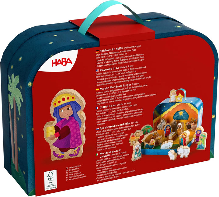 HABA Spielkoffer Weihnachtskrippe – Holzkrippe mit 24 Figuren