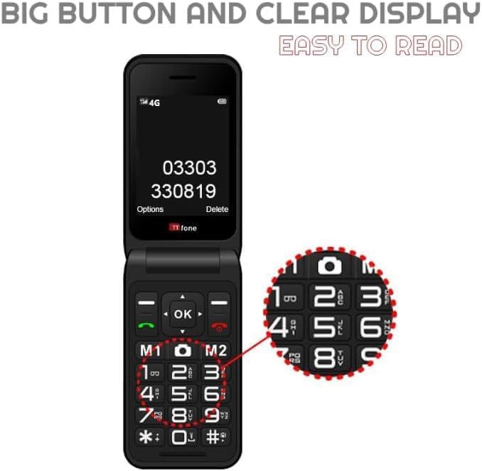 TTfone TT760 Klapptelefon 4G mit Grossen Tasten für Senioren und Notruf-Taste - Entsperrtes Grundleg
