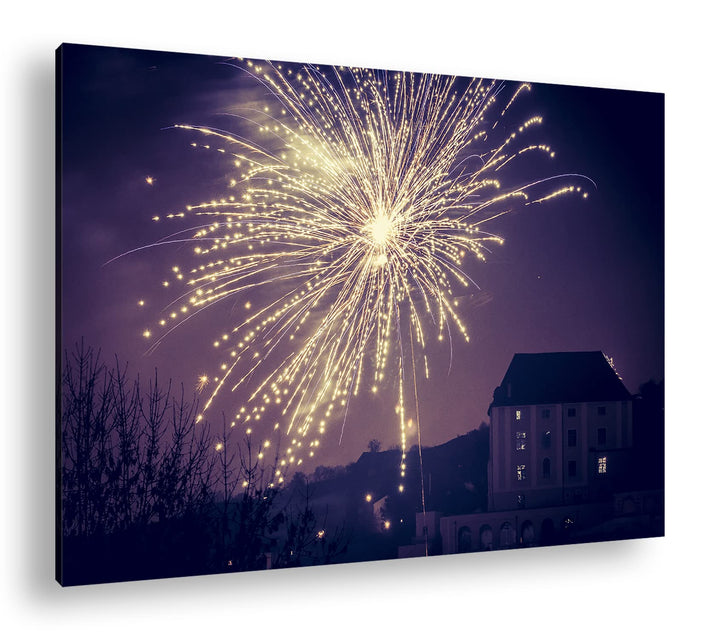 deyoli grosses Feuerwerk am Himmel Format: 80x60 als Leinwand, Motiv fertig gerahmt auf Echtholzrahm