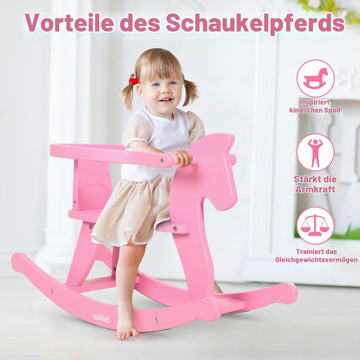 Schaukelpferd ab 1 Jahr, Schaukeltier Massivholz für Babys und Kleinkinder, Schaukelstuhl Holz Pferd
