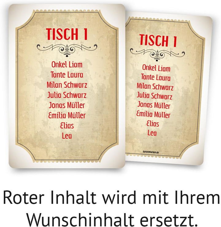 9 x Hochzeit Tisch Sitzplan Sitzordnung individuell - Vintage Brautpaar in Weiss, 9