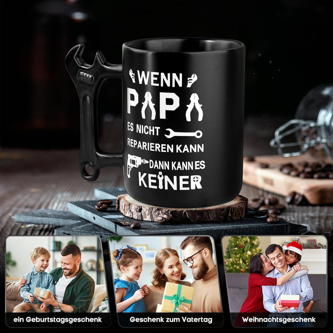 Johiux Papa Geschenke Kaffeebecher mit Schraubenschlüssel Griff,Vatertagsgeschenk Geschenke für Papa