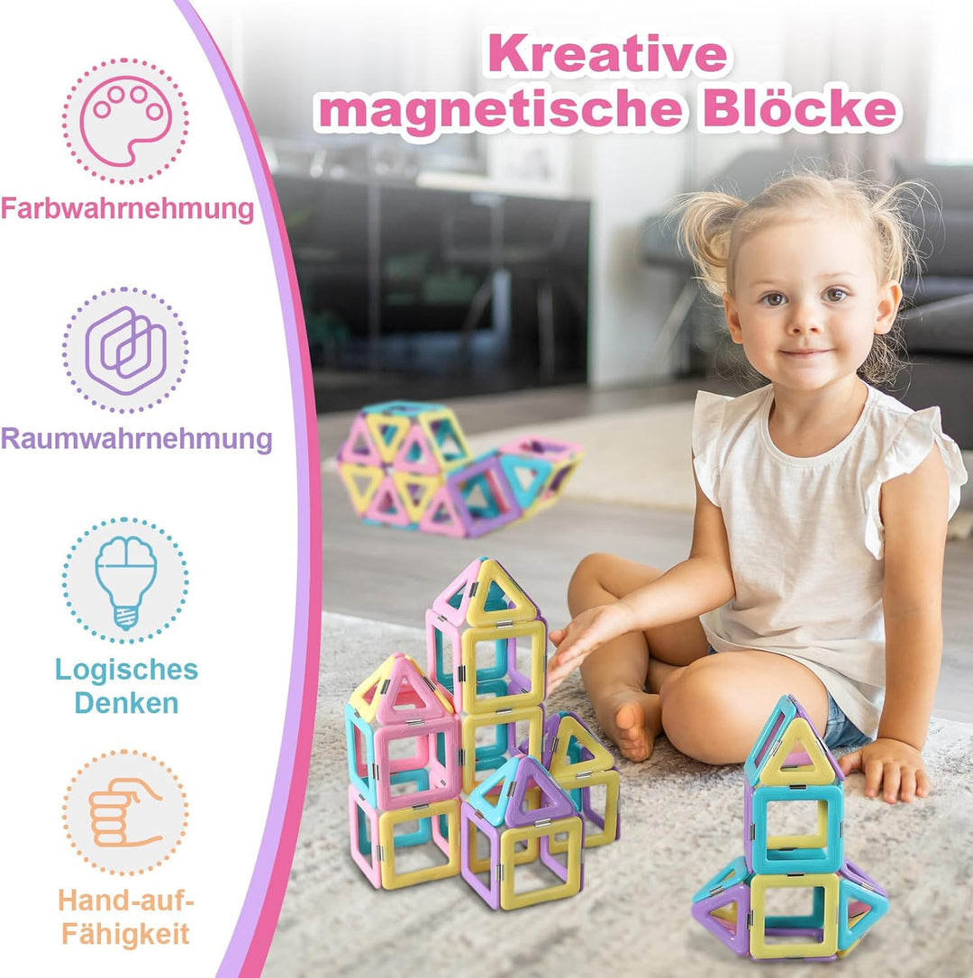 ECHOCUBE Magnetische Bausteine, 40 Stück magnetische Kacheln Konstruktionsspielzeug für Kinder, Krea