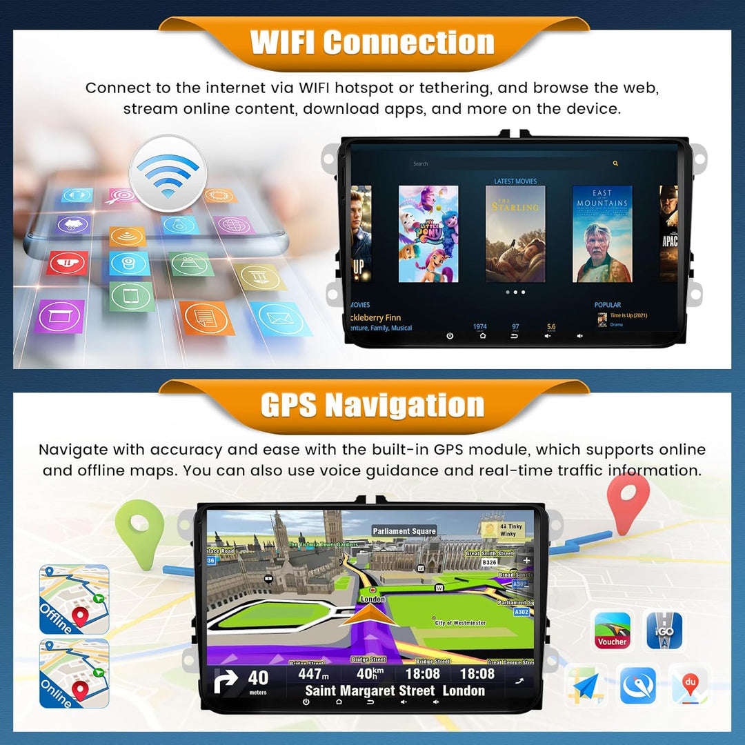 [8 Core 4G+64G] CAMECHO Autoradio Android 13 für VW Golf 5 6 Polo Skoda Passat mit Wireless Carplay