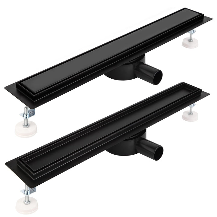 Duschrinne 100 cm Komplettset Schwarz, Edelstahl Ablaufrinne, Extra flache befliesbare Duschrinne mi