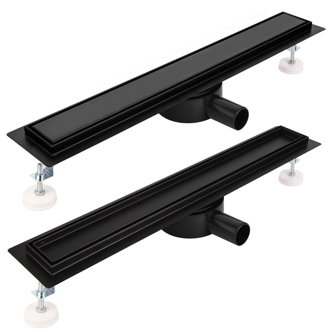 Duschrinne 80 cm Komplettset Schwarz, Edelstahl Ablaufrinne, Extra flache befliesbare Duschrinne mit