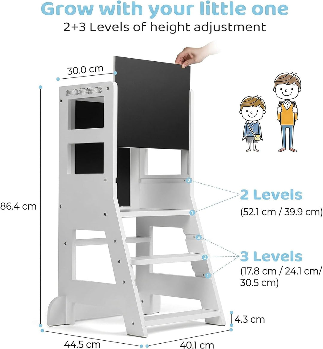 KIDINIX Lernturm mit 3 verstellbaren Höhen, Learning Tower mit magnetischem Whiteboard und Abnehmbar