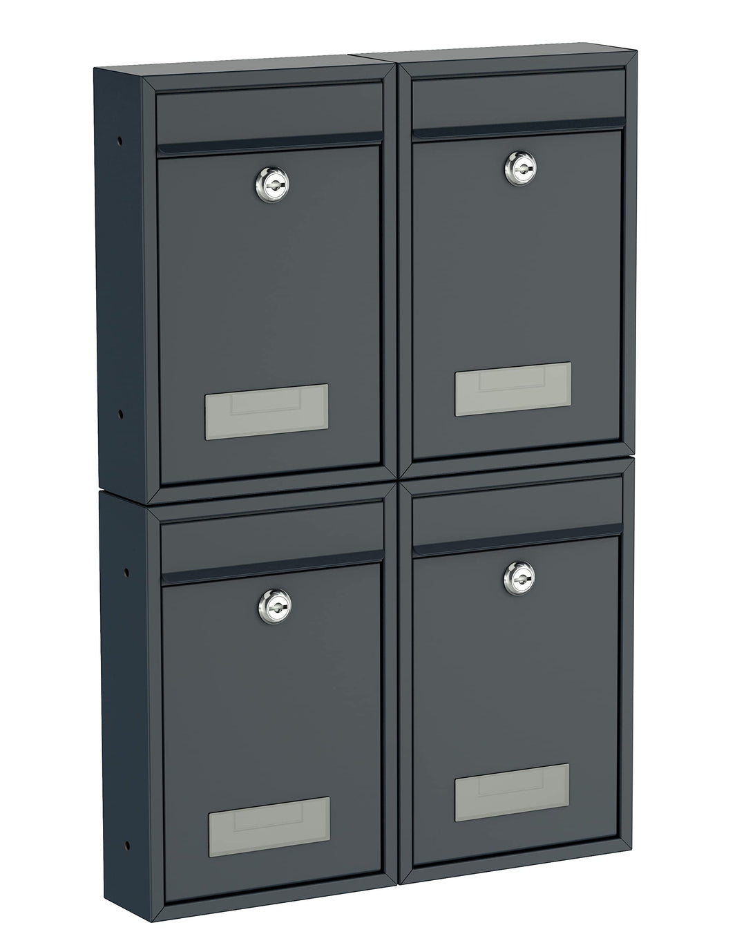 BASI | 4er Set Briefkasten | Wandbriefkasten Kompaktbriefkasten | DIN B5 | Namensschild jeweils 2 Sc
