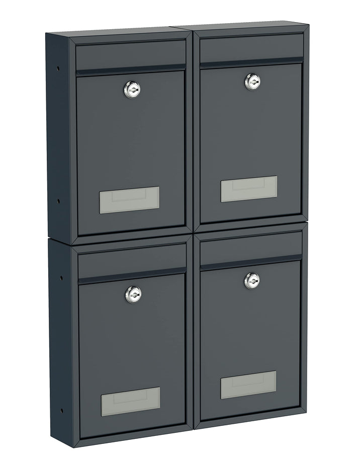 BASI | 4er Set Briefkasten | Wandbriefkasten Kompaktbriefkasten | DIN B5 | Namensschild jeweils 2 Sc