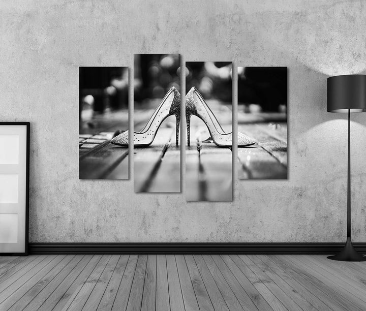 islandburner Bild auf Leinwand Niedriger Winkel High Heels Glitter Frauen Schuhe Holzboden Schwarz W
