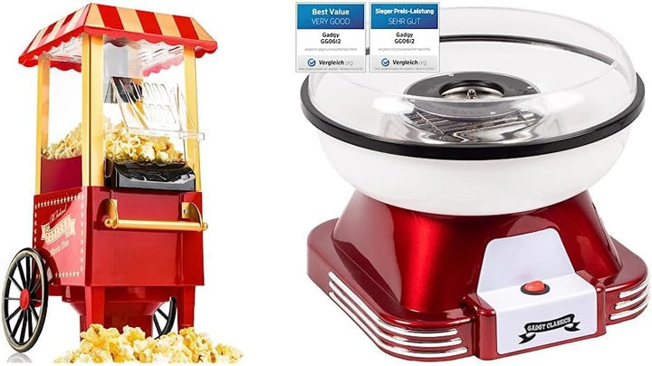 Gadgy Popcorn Maschine | Retro Popcorn Maker | Heissluft Ohne Fett Fettfrei Ölfrei & Zuckerwattemasc