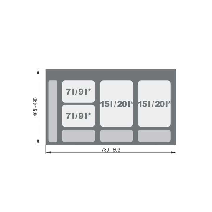 Mülltrennsystem Küche für 90 cm Schrank 4-fach 80,3x49x40 cm (2x 20L + 2x 9L) mit Deckel Einbau Abfa