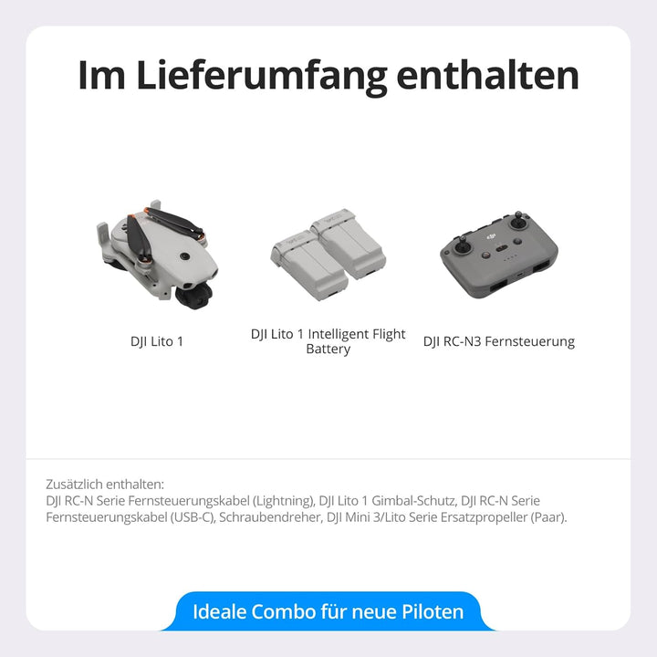 DJI Lito 1 Combo mit zwei Akkus mit DJI RC-N3, Drohne mit 4K Kamera für Einsteiger, Hinderniserkennu