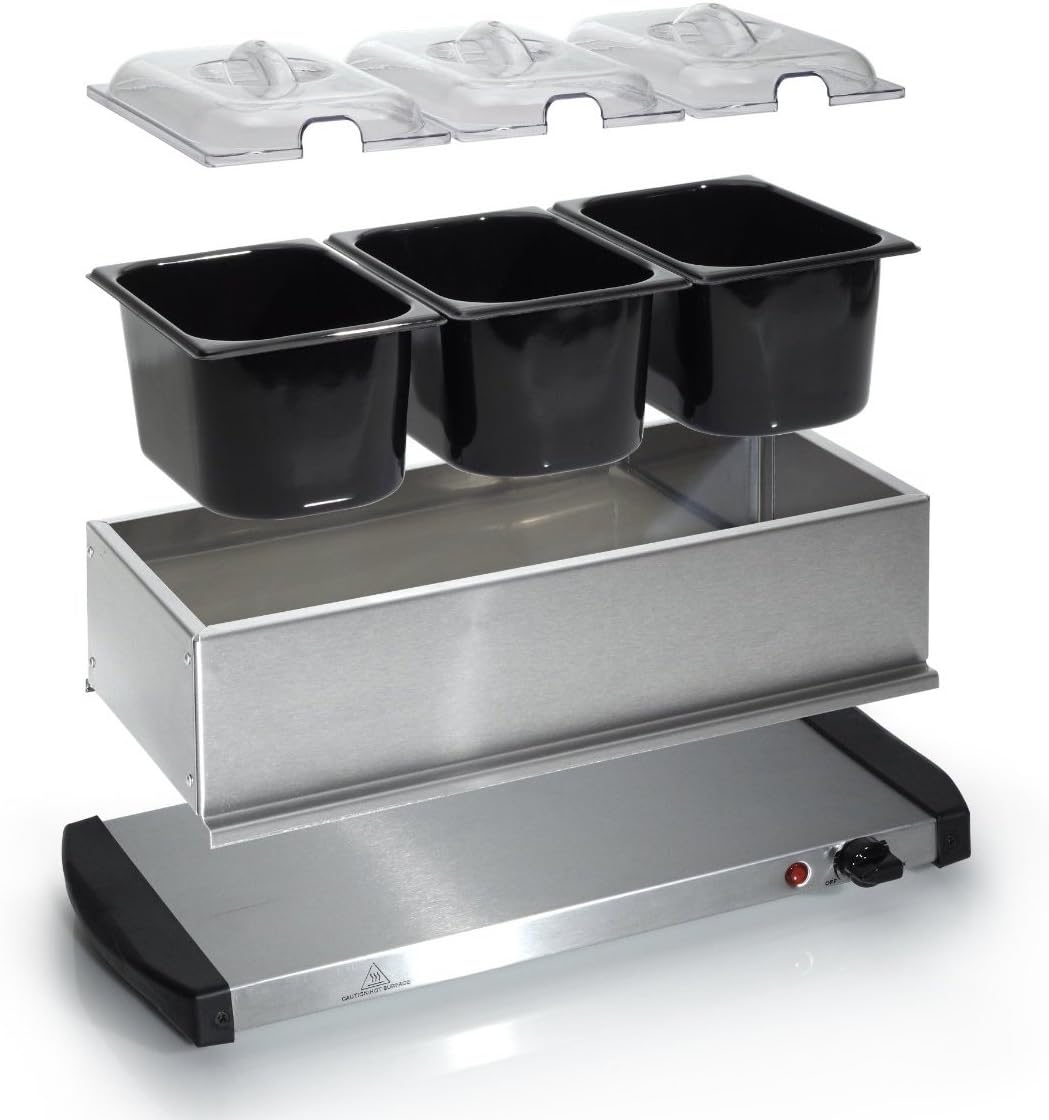 Tristar Edelstahl Buffetwärmer - mit einstellbarem Thermostat, 3 x 1,5L Buffetbehälter, als Heizplat