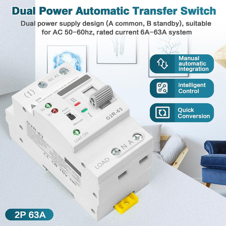 Automatischer Transferschalter, Haushalt G2R Din-Schiene 2P63A ATS Dual Power Automatischer Transfer