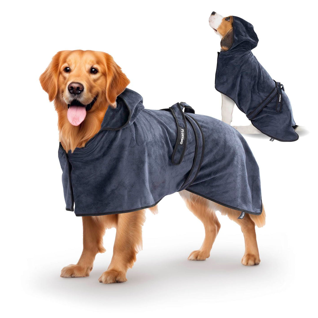 FLUFFINO Hundebademantel Dunkelblau Gr. M | Soft, saugstark, waschbar, schnell trocknend | Tierhandt