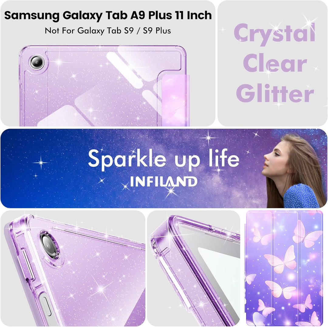 INFILAND Hülle für Samsung Galaxy Tab A11+/A9+11 Zoll (2023/2025),Glitzernde Schutzhülle mit funkeln