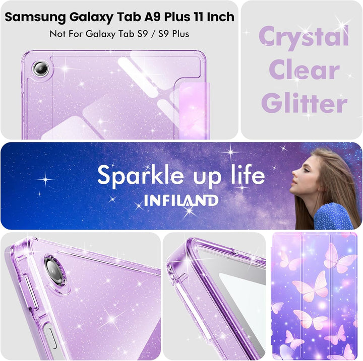 INFILAND Hülle für Samsung Galaxy Tab A11+/A9+11 Zoll (2023/2025),Glitzernde Schutzhülle mit funkeln