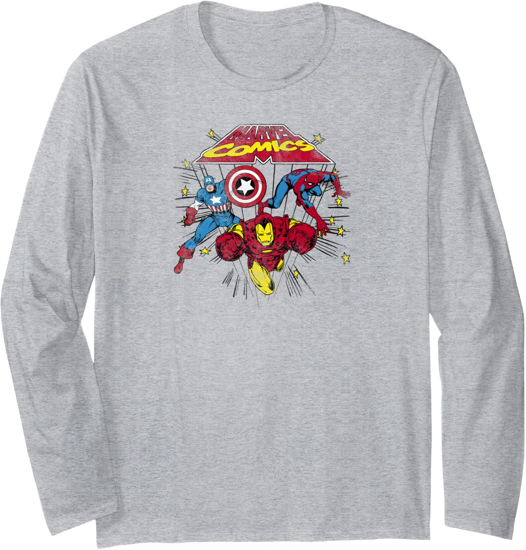 Marvel Captain America Spider-Man Iron Man Retro Langarmshirt