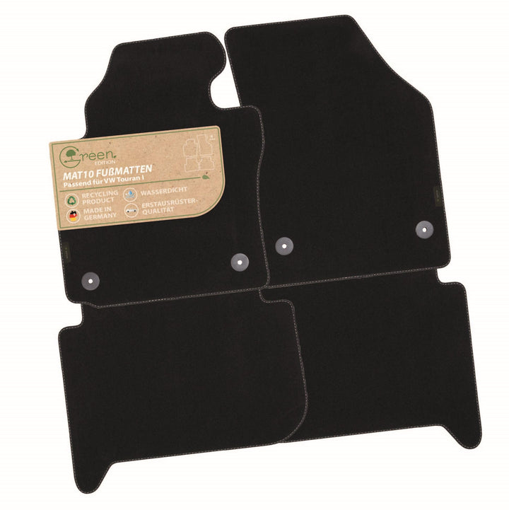 MAT10 Green Edition – Auto-Fussmatten passend für VW Touran 1 (BJ 09/2010-08/2015, 5-Sitzer, GP2, Ty