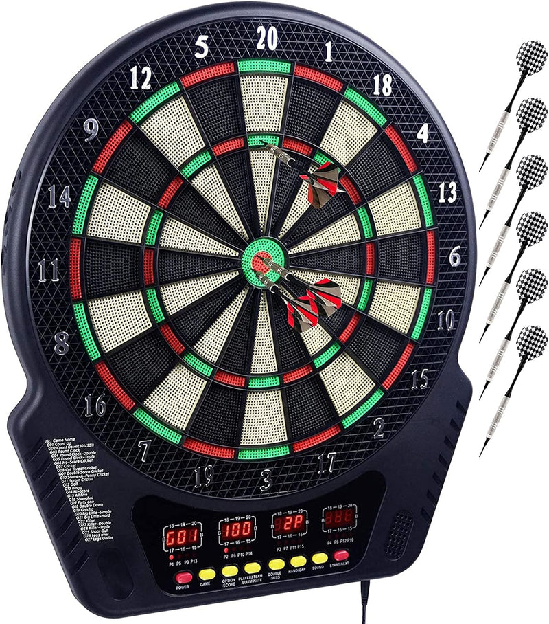 Eloklem Elektronische Dartscheibe Dardboard mit 4 LCD-Anzeige und Ladeadapter Geeignet, 6 Darts und