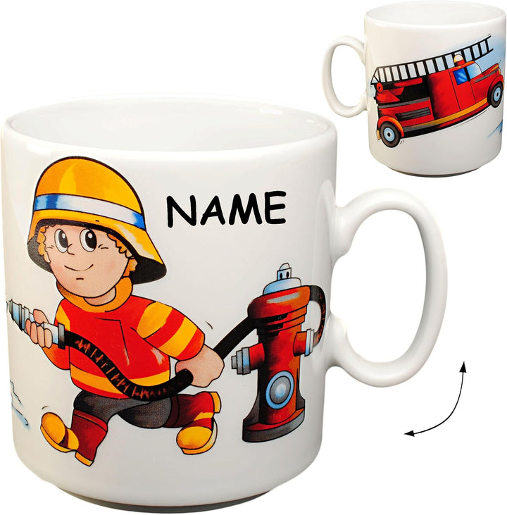 alles-meine.de GmbH 2 TLG. Set grosser Teller/Kinderteller + Henkeltasse - Feuerwehr - Feuerwehrmann