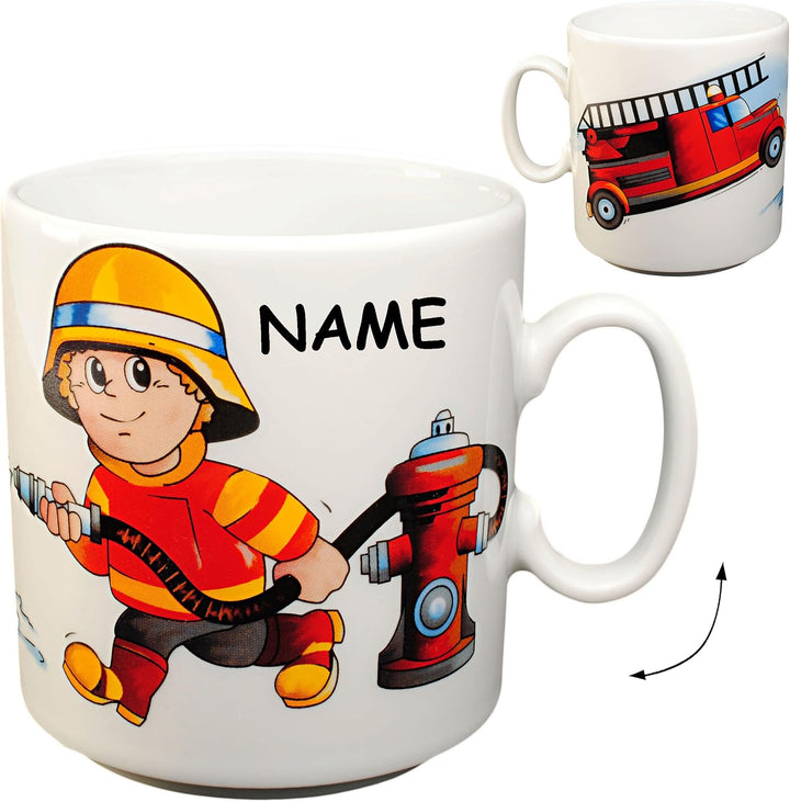 alles-meine.de GmbH 2 TLG. Set grosser Teller/Kinderteller + Henkeltasse - Feuerwehr - Feuerwehrmann