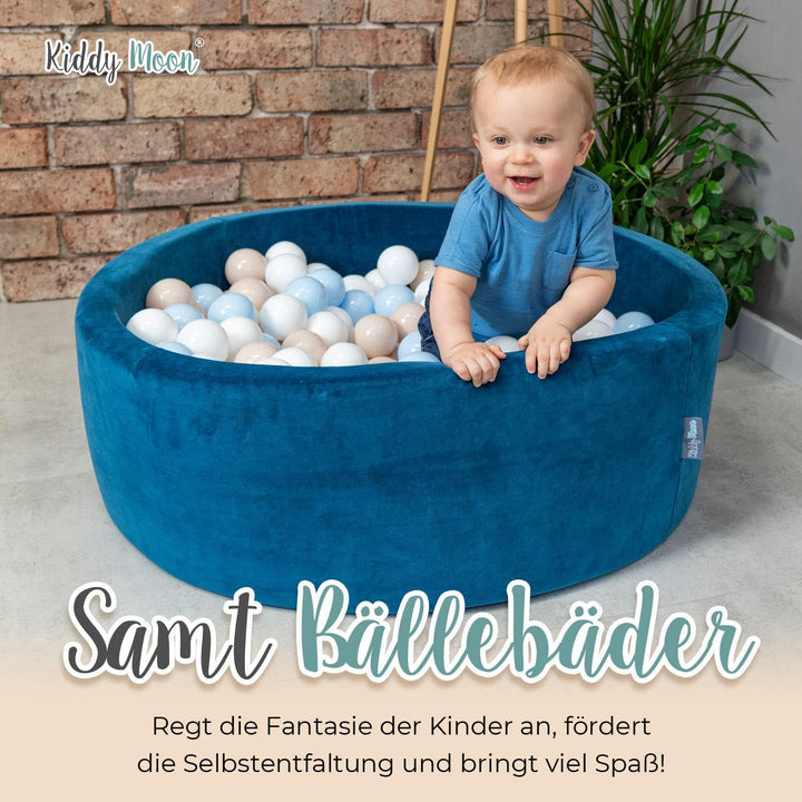 KiddyMoon Velours Bällebad Rund für Babys 90x30 mit 200 Bälle 7cm Ballgruben Sensorik Spielzeug Wald