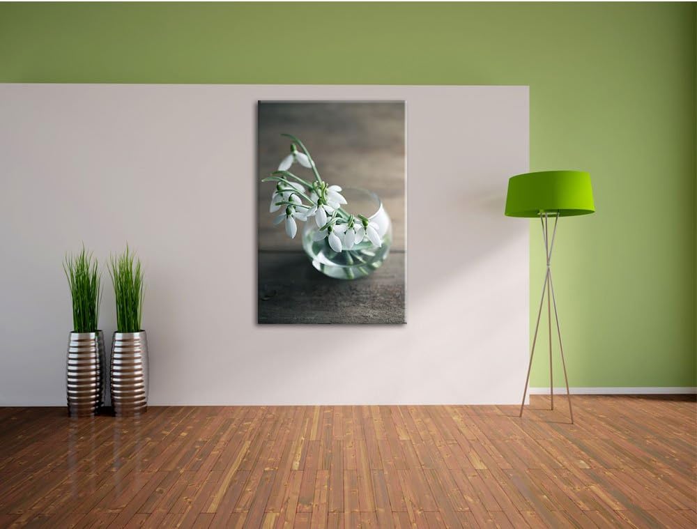 Pixxprint Schneeglöckchen in der Vase als Leinwandbild/Grösse: 100x70 / Wandbild/Kunstdruck/fertig b