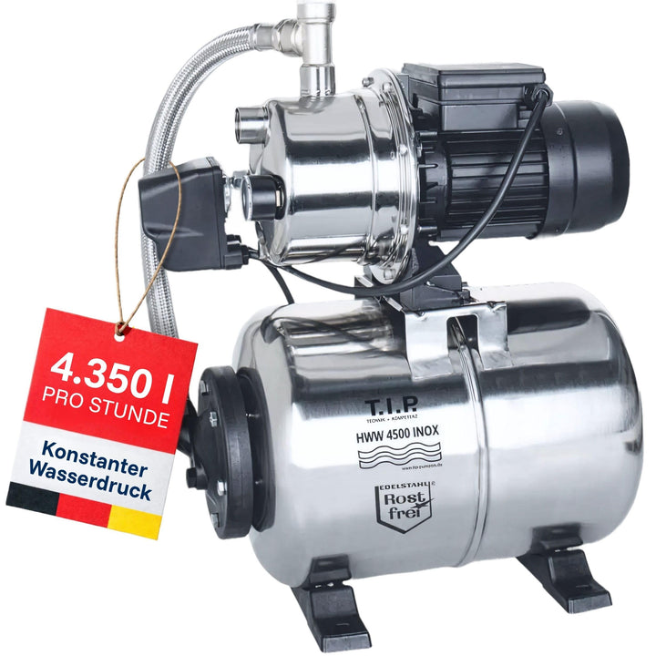 T.I.P. Hauswasserwerk HWW 4500 INOX (bis 4.350 l/h Fördermenge, Förderhöhe max. 50 m / Druck max. 5,