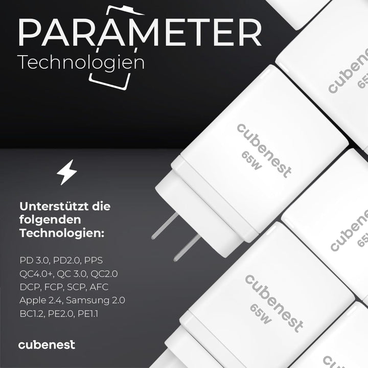 CubeNest 65W Reise PD Ladegerät, 2-Port USB C + USB A, PD 3.0, mit GaN Tech USB C Netzteil, Schnelle