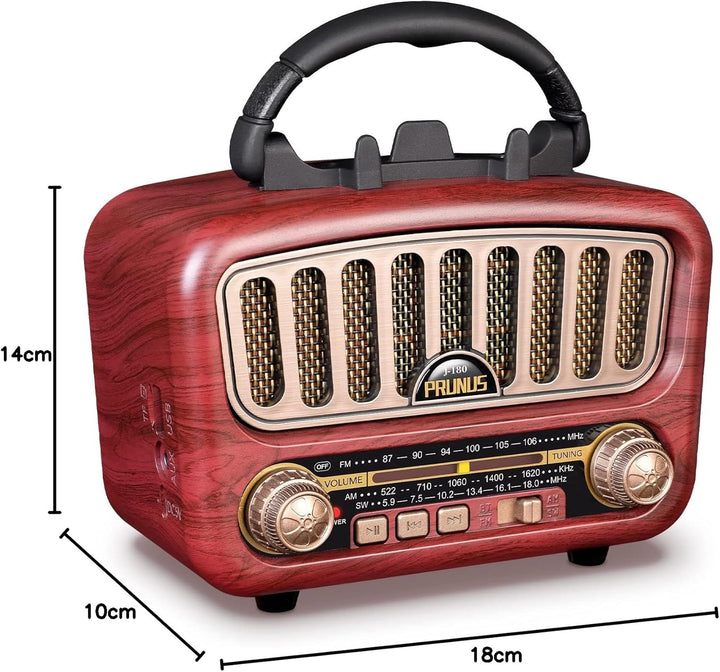 RUNUS J-180 AM/FM/SW Retro Radio mit Bluetooth 5.0, Nostalgie Radio Klein mit 1800mAh Akku, Unterstü