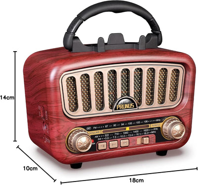 RUNUS J-180 AM/FM/SW Retro Radio mit Bluetooth 5.0, Nostalgie Radio Klein mit 1800mAh Akku, Unterstü