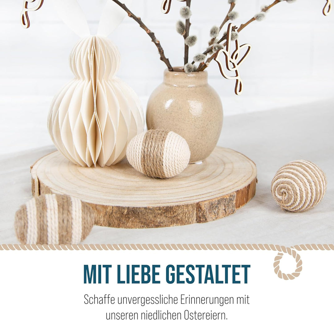 Ostereier zum Aufhängen, 6 Stück: Osteranhänger Stoff & Jute, Anhänger Ostern & Frühling, Osterdeko