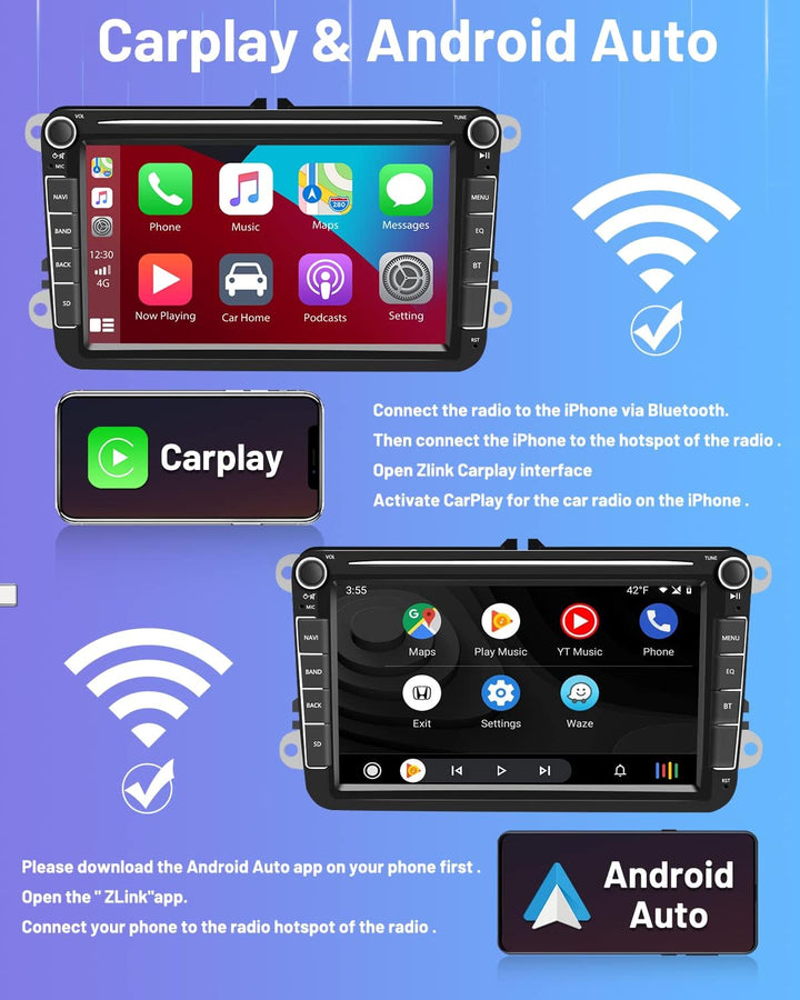 Android 11 Autoradio CarPlay für VW Golf Passat Polo Skoda Tiguan Seat 8 Zoll Touchsreen Car Player