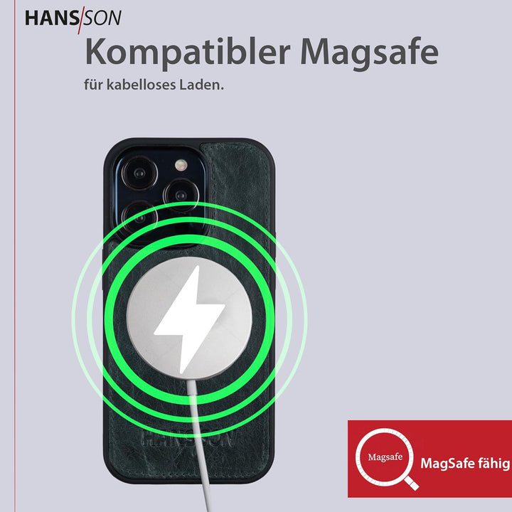 HANS/SON Hülle aus Echtleder | iPhone 12 Pro Max Ledercase | Stossfest kompatibel | Dünn | MagSafe |