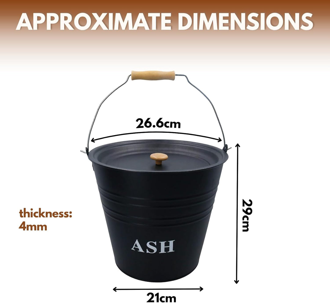 Ascheeimer aus Metall, Eimer mit Deckel, dunkelgrau, 12 Liter, ideal als Kamin, Holzofen und Grill Z