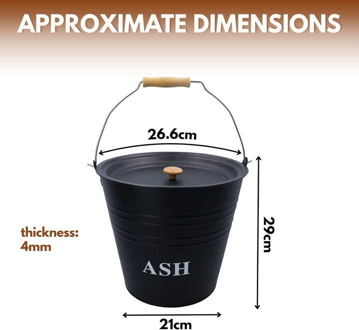 Ascheeimer aus Metall, Eimer mit Deckel, dunkelgrau, 12 Liter, ideal als Kamin, Holzofen und Grill Z