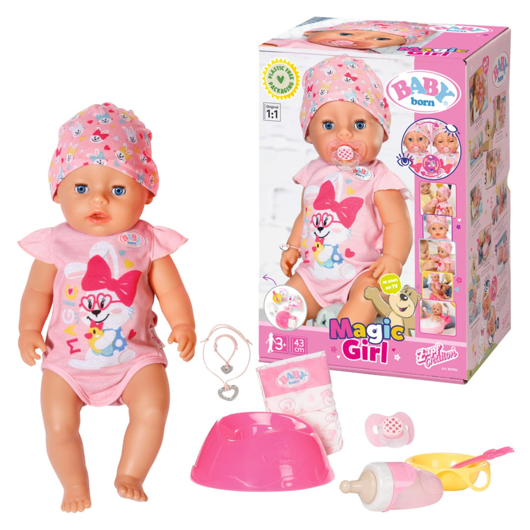 Zapf Creation 827956 BABY born Magic Girl 43 cm - neu mit magischem Schnuller und 10 lebensechten Fu