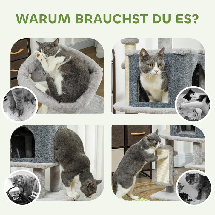 PawHut Kratzbaum 104 cm mehrstöckiger Katzenbaum mit Katzenhöhle, Bett, Katzenkratzbaum mit Sisal-Kr