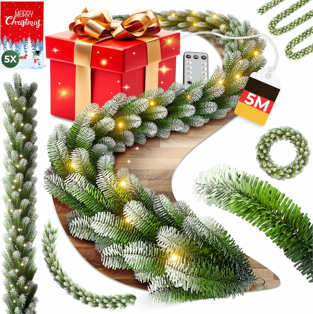 KESSER® Weihnachtsgirlande 5m mit Beleuchtung 100 LEDs - 6 Stunden Timer - LED Kette 8 Leuchtmodi -