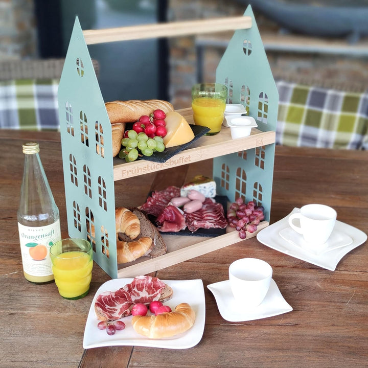 UNUS HOME Etagere Frühstücksbuffet, 2 Etagen mit Griff, für Frühstück, Obst, Wurst und Käse, Tablett
