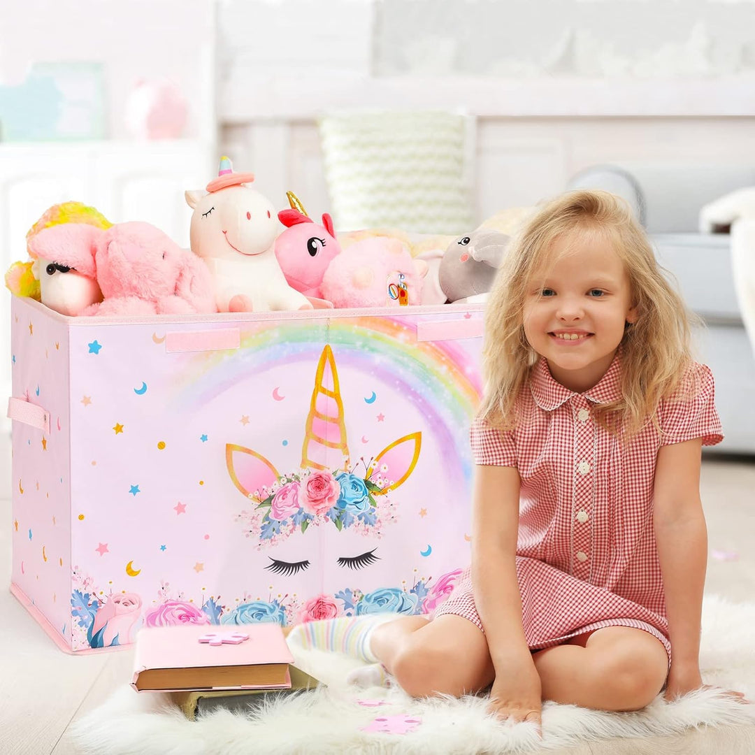 WERNNSAI Einhorn Aufbewahrungsbox mit Deckel - Kinder Spielzeugkiste 64 x 32 x 40cm Spielzeug Kleidu