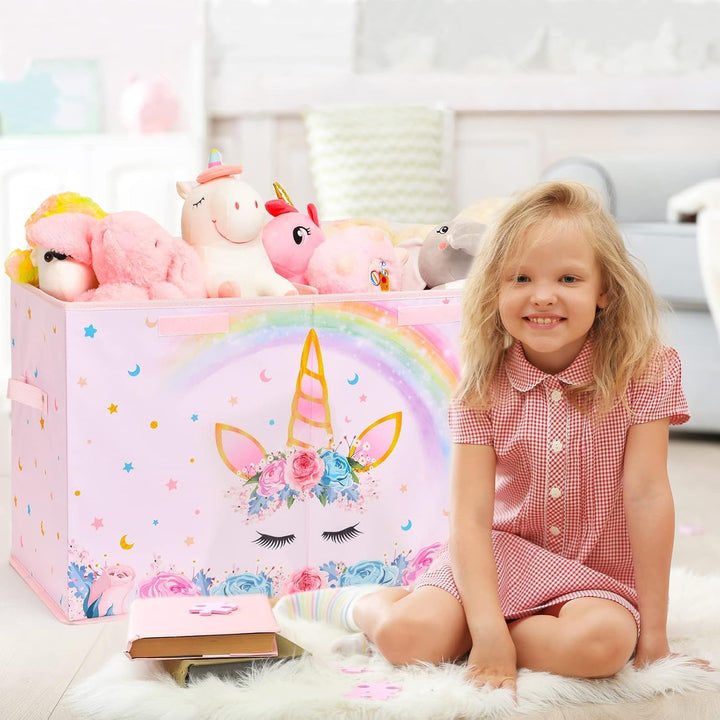WERNNSAI Einhorn Aufbewahrungsbox mit Deckel - Kinder Spielzeugkiste 64 x 32 x 40cm Spielzeug Kleidu