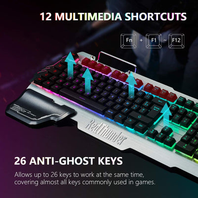 RedThunder K900 Semi-Mechanical Gaming Keyboard, FR Layout, RGB Backlight, Phone Holder, Hand Rest,