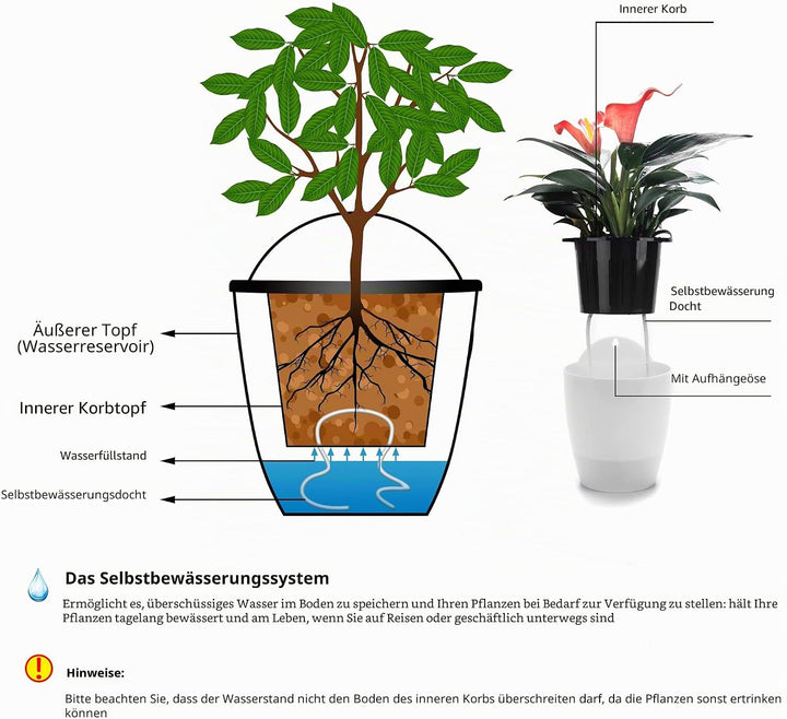 3er-Pack Hängende Pflanzgefässe Selbstbewässernde vertikale Wandmontage Fenster hängen runde Kunstst