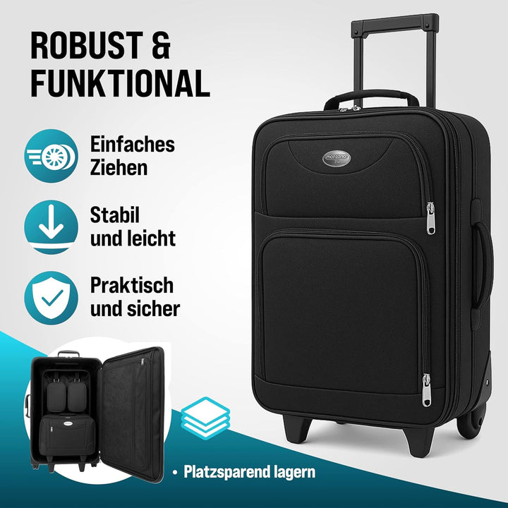 Deuba Trolley Kofferset Reisetaschen Set Kulturbeutel Netzfach Rollen Teleskopgriff Koffer Reisetasc
