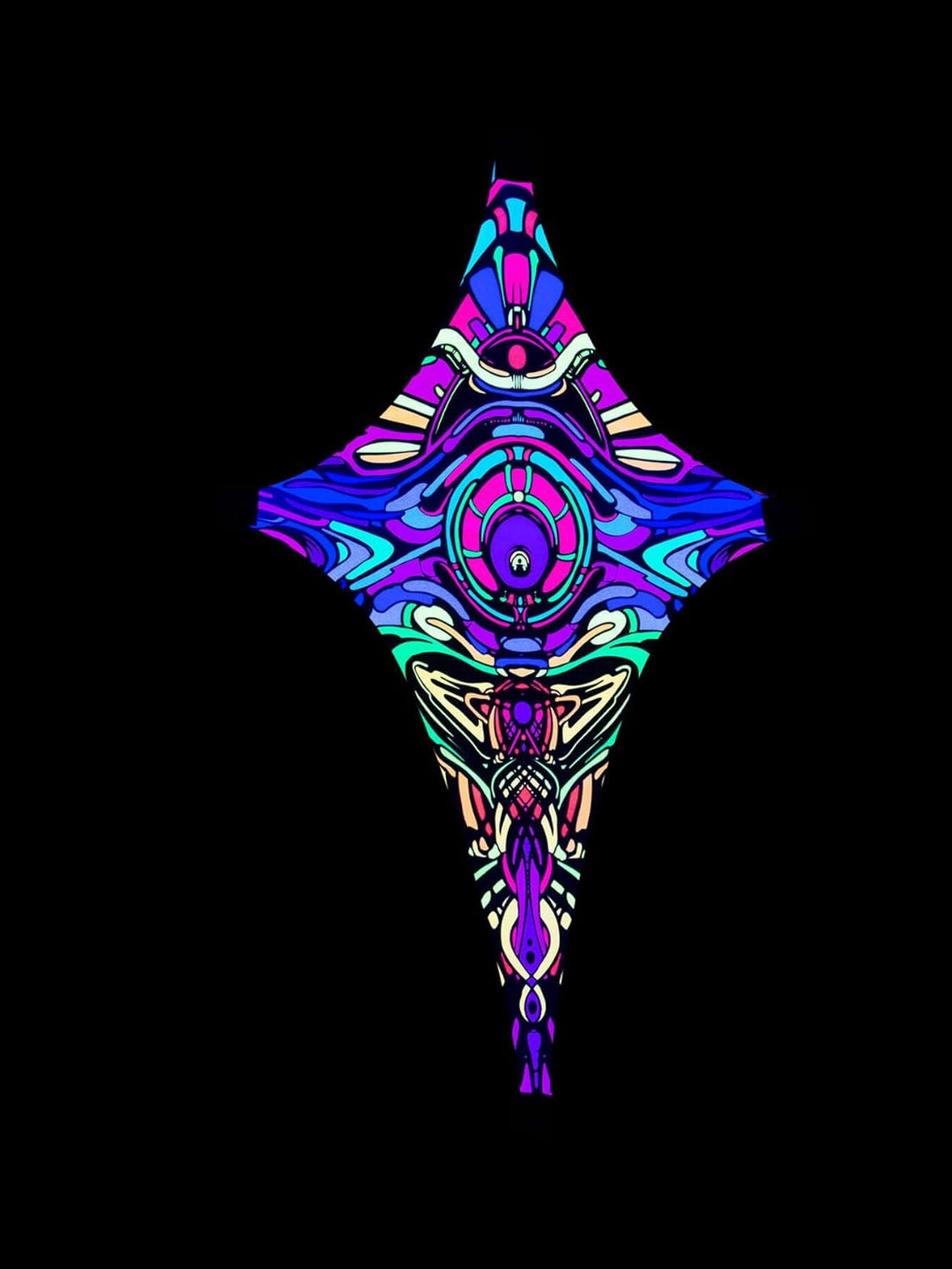 PSYWORK Schwarzlicht Segel Spandex | Drache S Dragon Temple II | 0,55 x 1,10m | UV-aktiv | Leuchtend